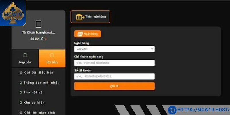 Nhập thông tin rút tiền
